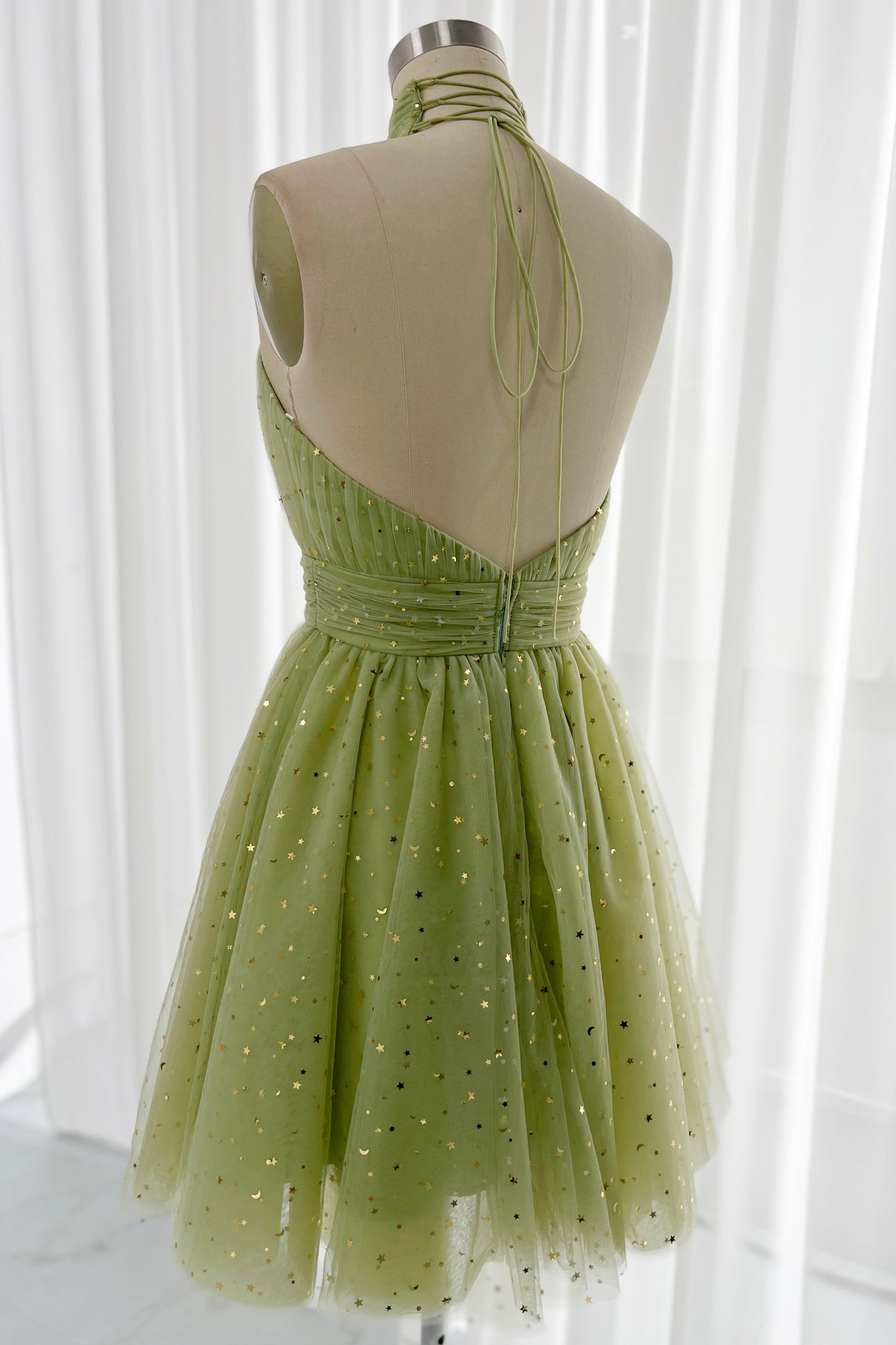 MissJophiel Halter High Neck Mini Prom Dress Sage Green / Tea Length / US14 MissJophiel Halter High Neck Mini Prom Dress Sage Green / Tea Length / US14