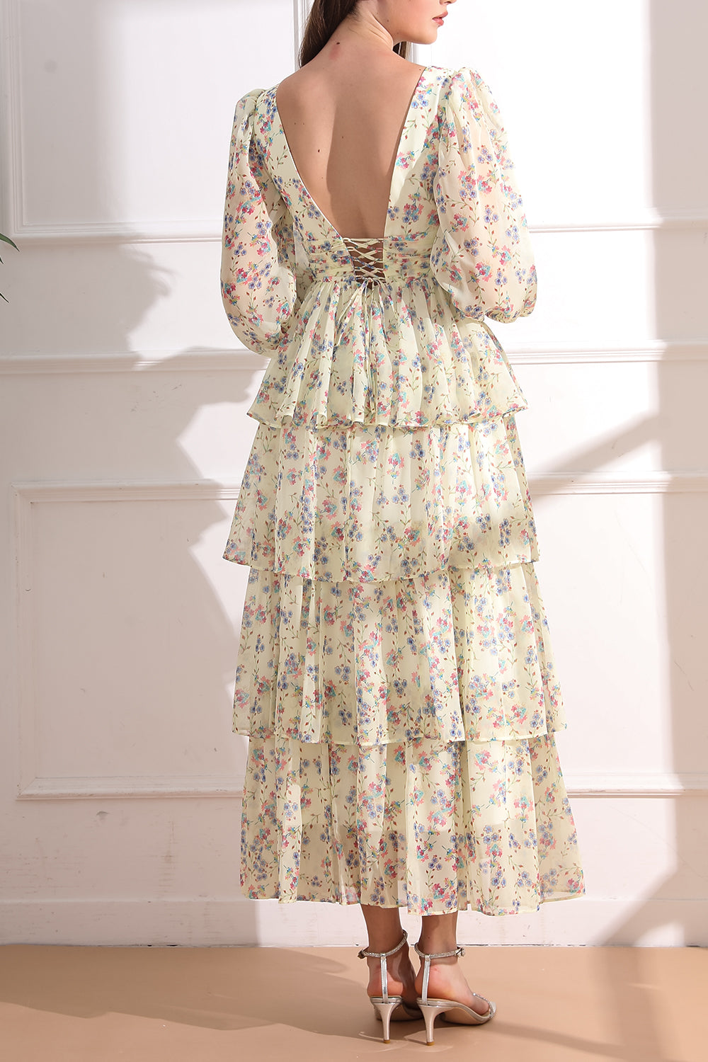 MissJophiel Long Puff Sleeves Tiered Chiffon Floral Midi Dress Other / Floor Length / Custom Size MissJophiel Long Puff Sleeves Tiered Chiffon Floral Midi Dress Other / Floor Length / Custom Size