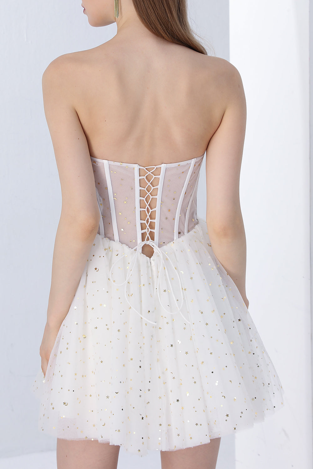 MissJophiel Strapless Corset Illusion Mini Dress with Lace Up Back Ivory / Tea Length / US12 MissJophiel Strapless Corset Illusion Mini Dress with Lace Up Back Ivory / Tea Length / US12