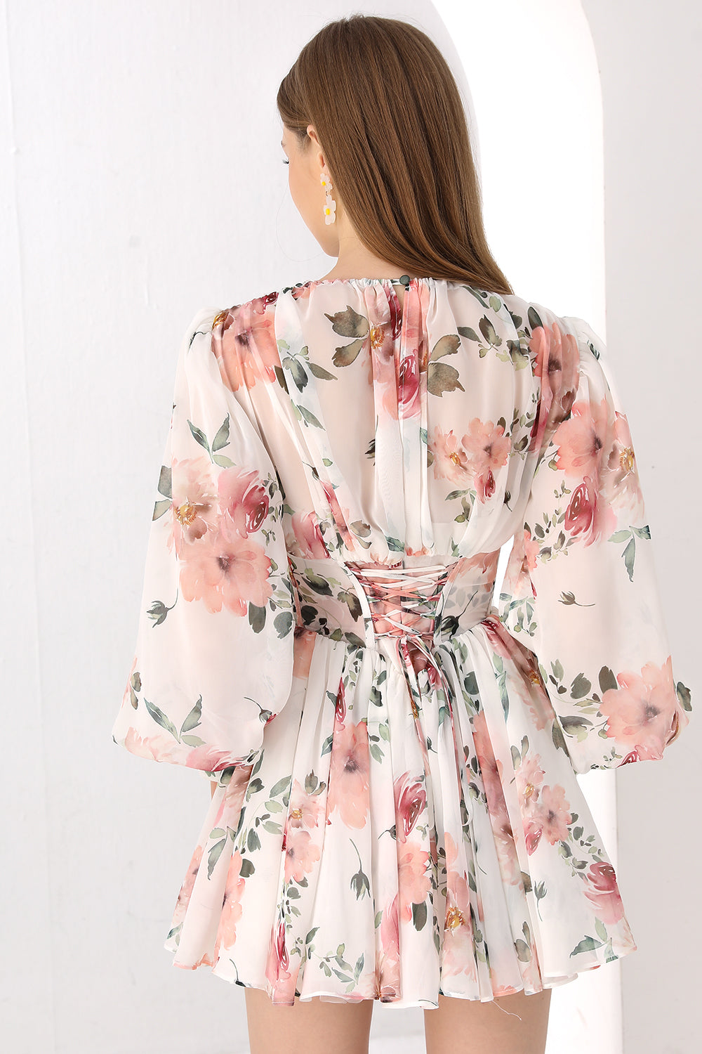 MissJophiel Puff Long Sleeves Floral Print Chiffon Mini Dress Floral Print / Floor Length / US10 MissJophiel Puff Long Sleeves Floral Print Chiffon Mini Dress Floral Print / Floor Length / US10