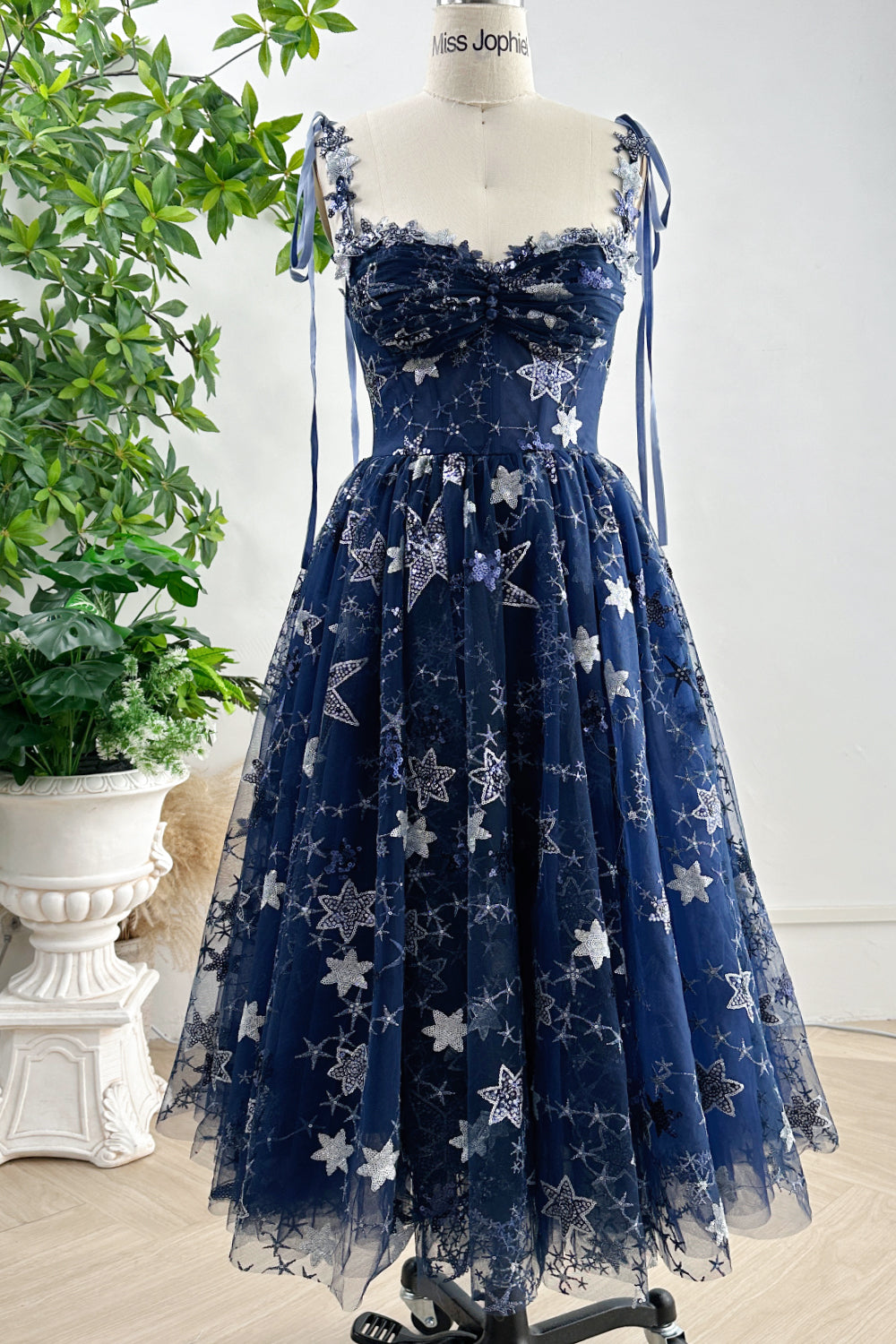 Corset Top Star Sequin Dress with Tie Straps - Main Image