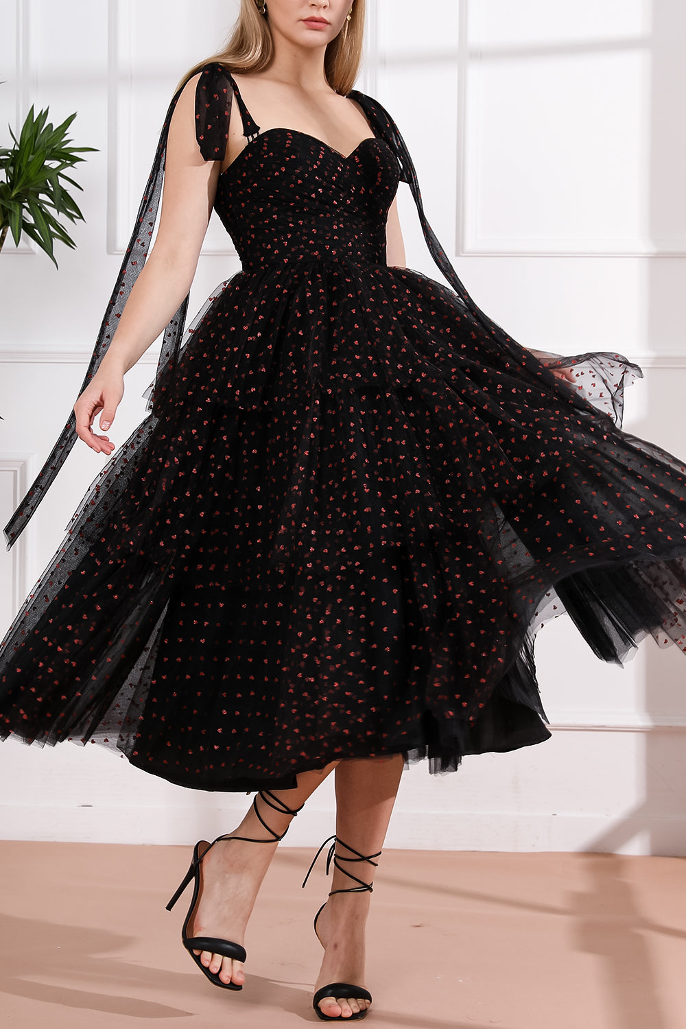 MissJophiel Strapless Sweetheart Tiered Tulle Dress with Tie Straps