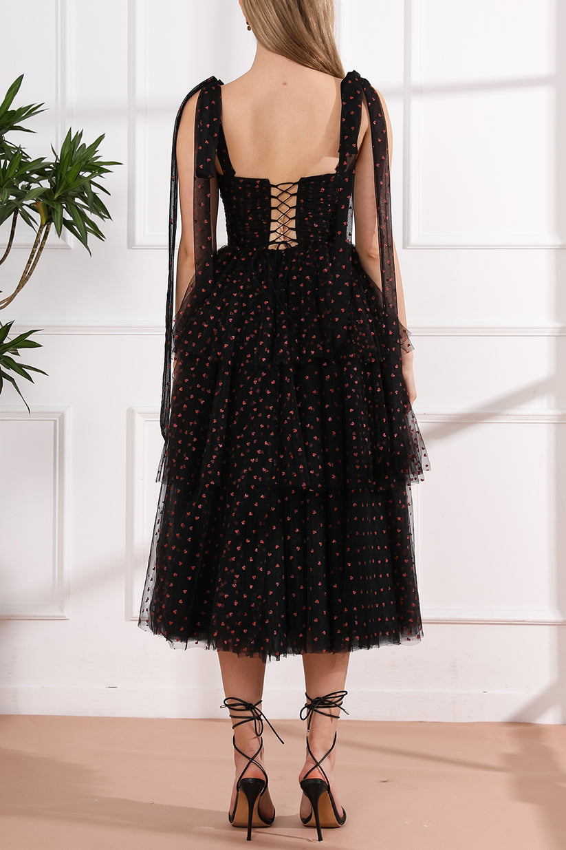 MissJophiel Strapless Sweetheart Tiered Tulle Dress with Tie Straps