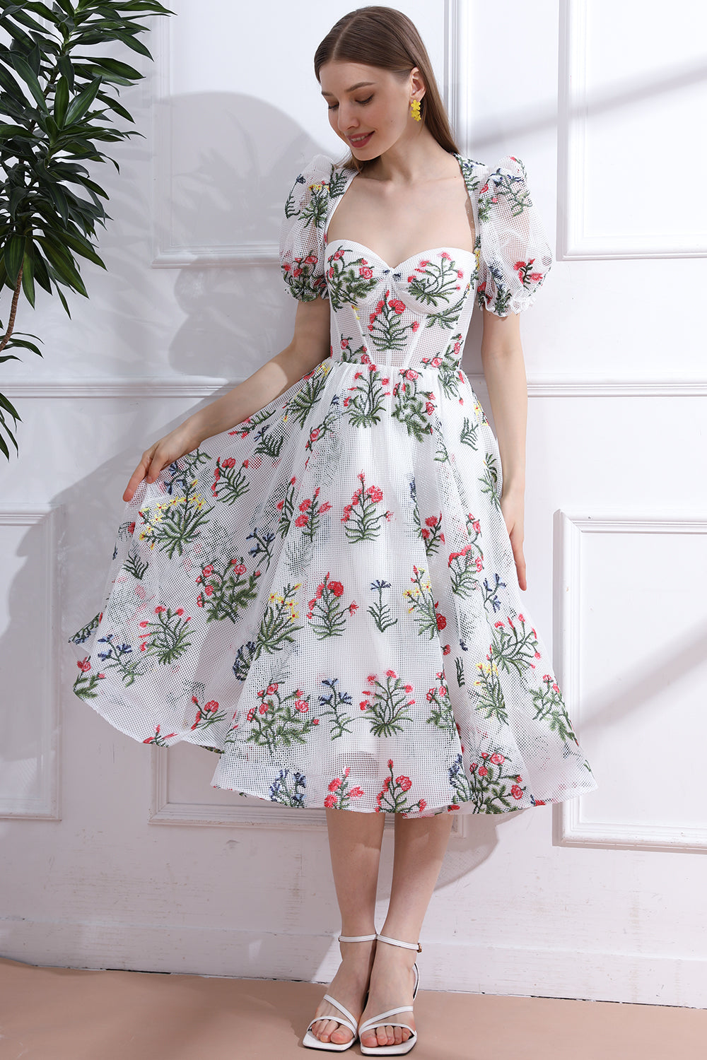 short sleeve corset dress Korimo - Short-Sleeve Plain Midi A-Line Corset Dress