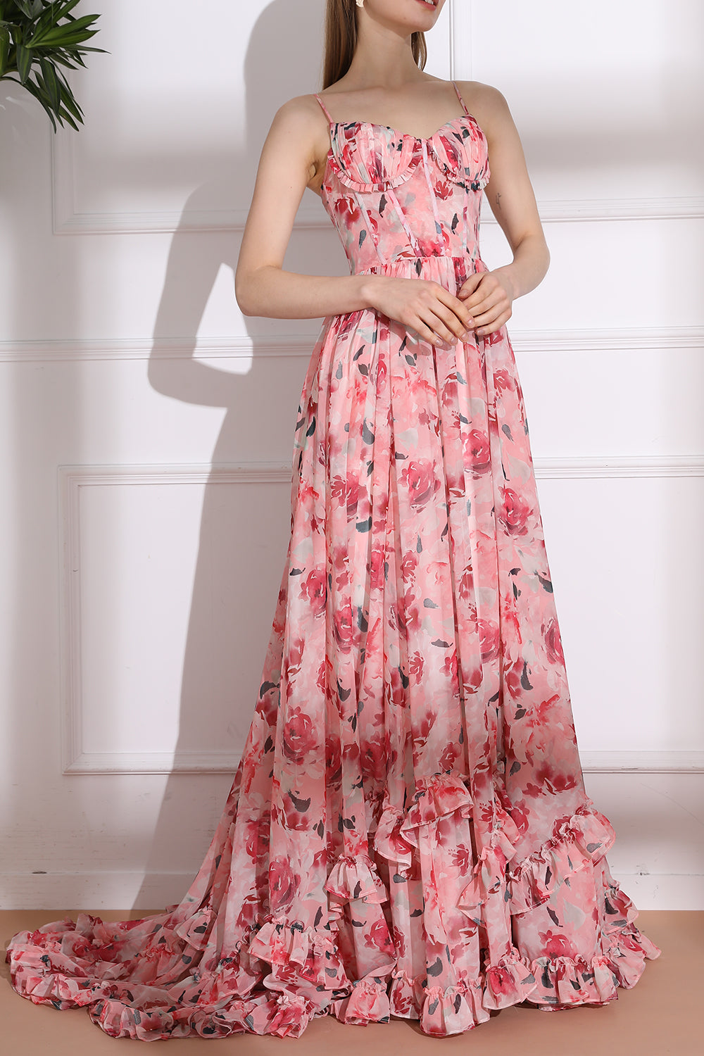 MissJophiel Spaghetti Straps Corset Floral Chiffon Dress