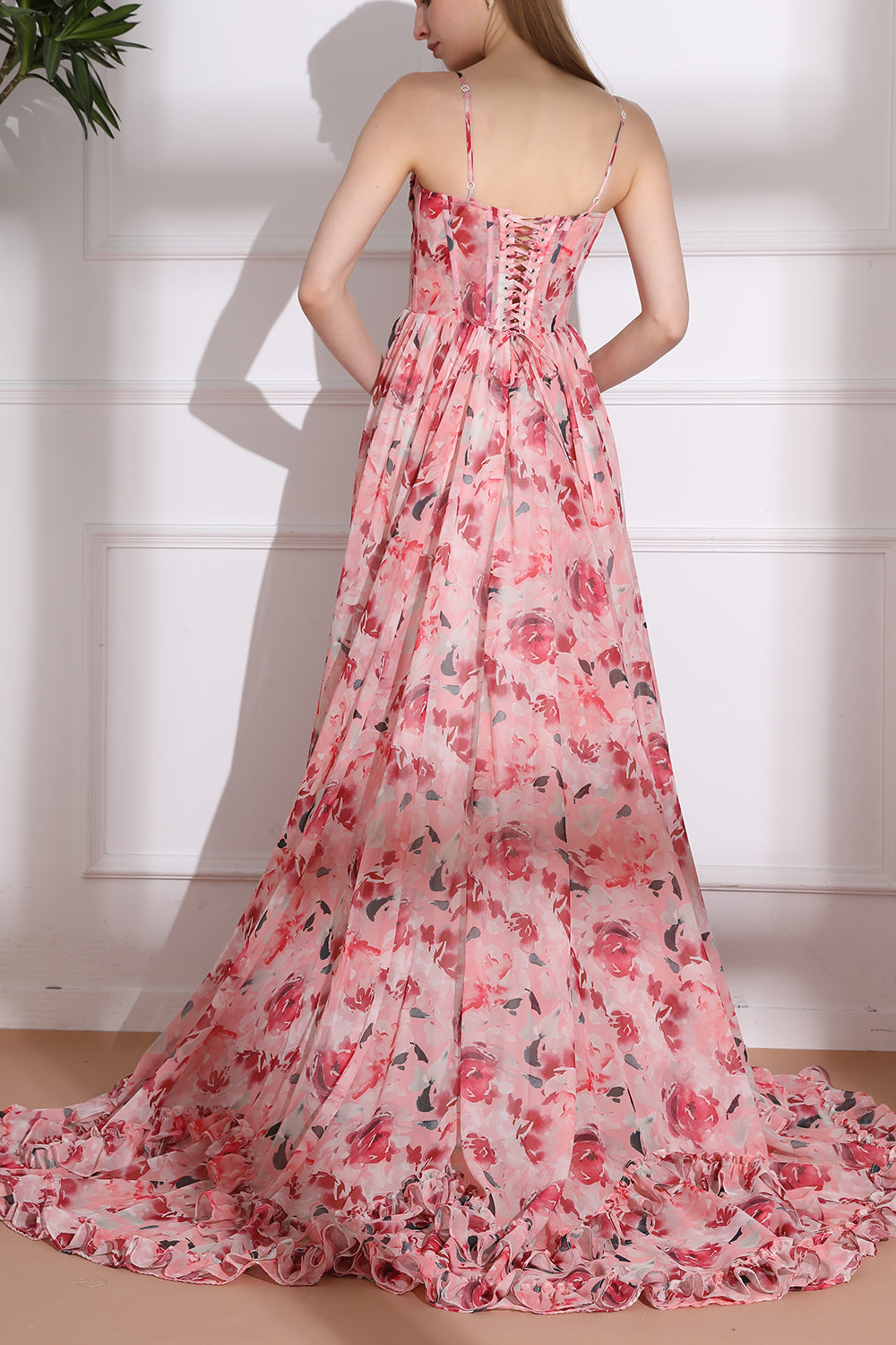 MissJophiel Spaghetti Straps Corset Floral Chiffon Dress