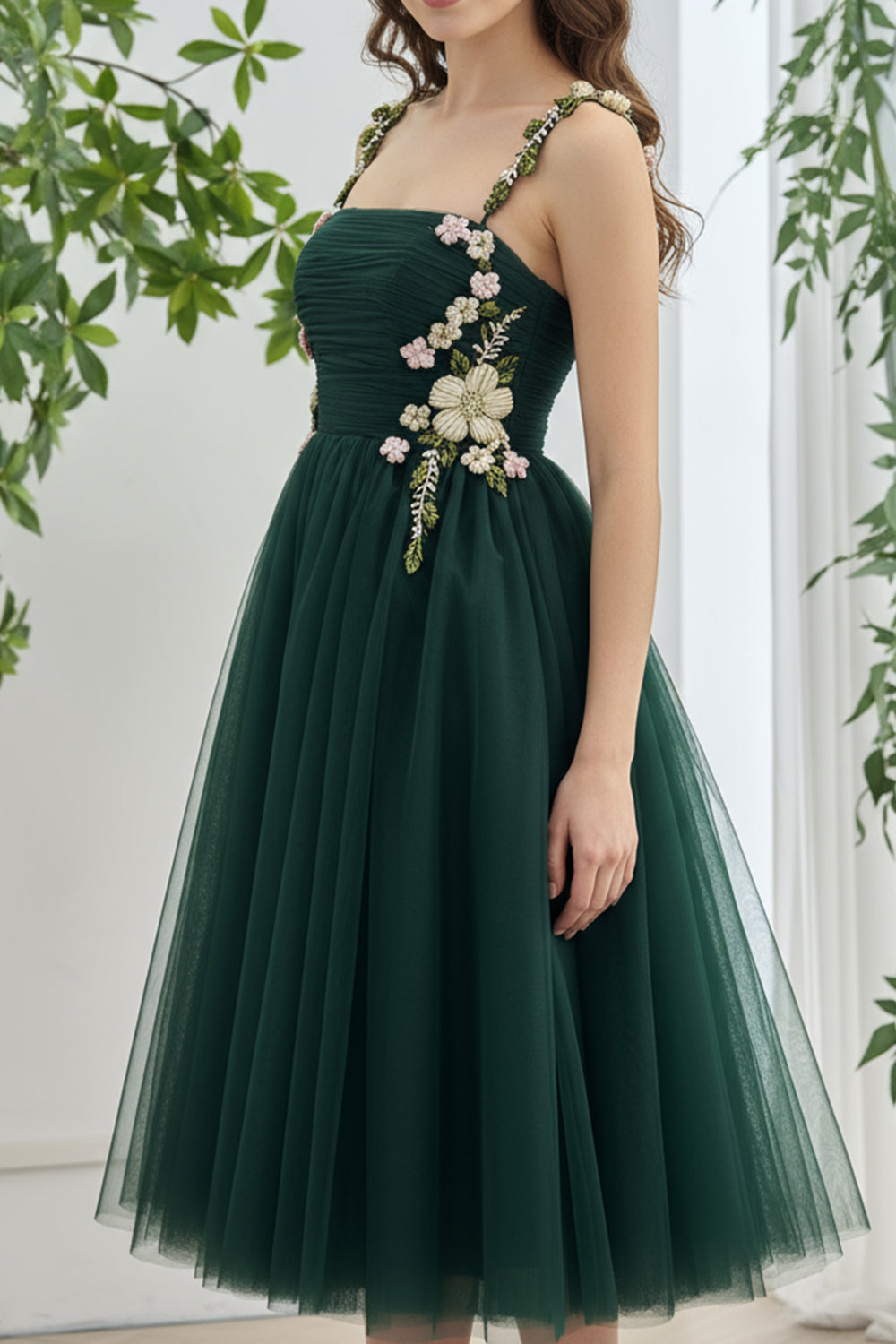 Corset Straps Black Tulle Midi Dress