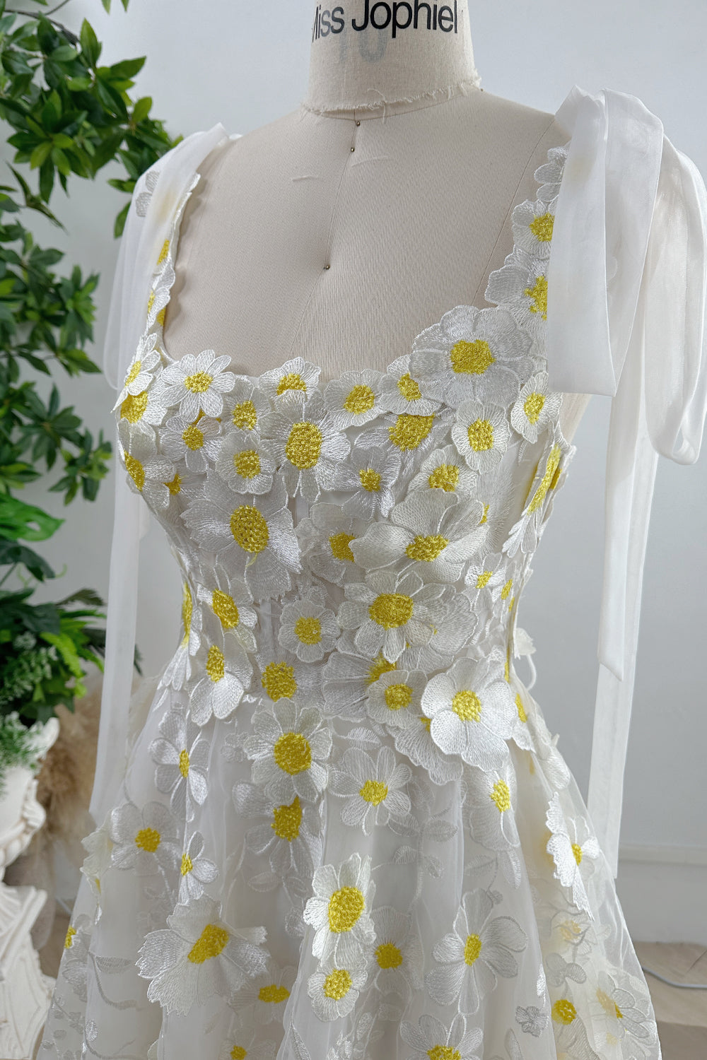 Scoop Neck 3D Floral Dress with Tie Straps