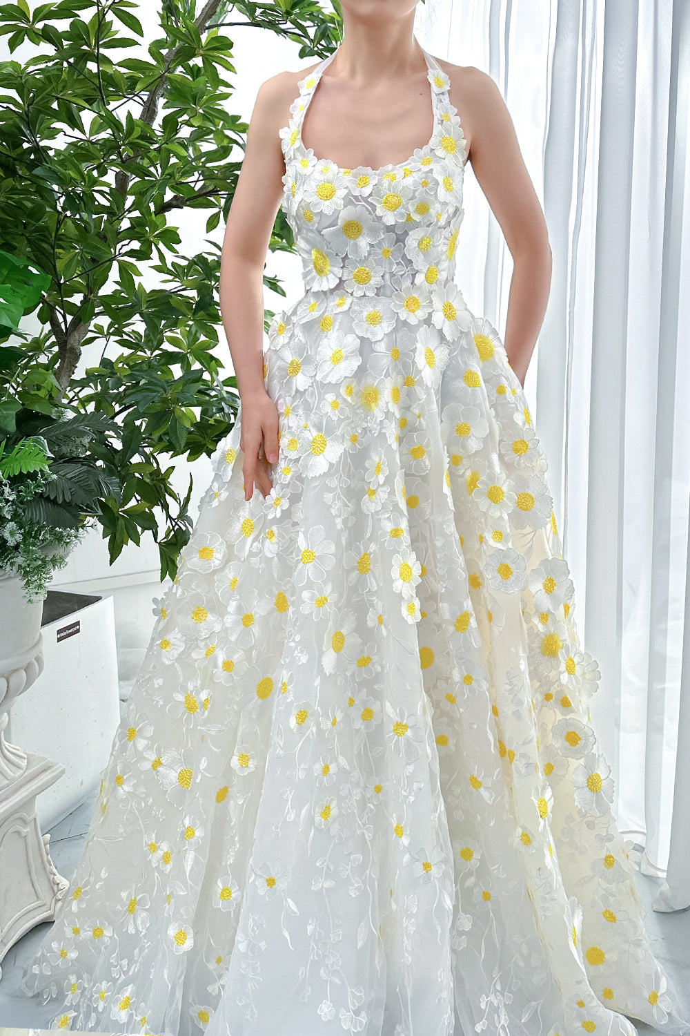 MissJophiel Scoop Neck 3D Floral Dress with Tie Straps