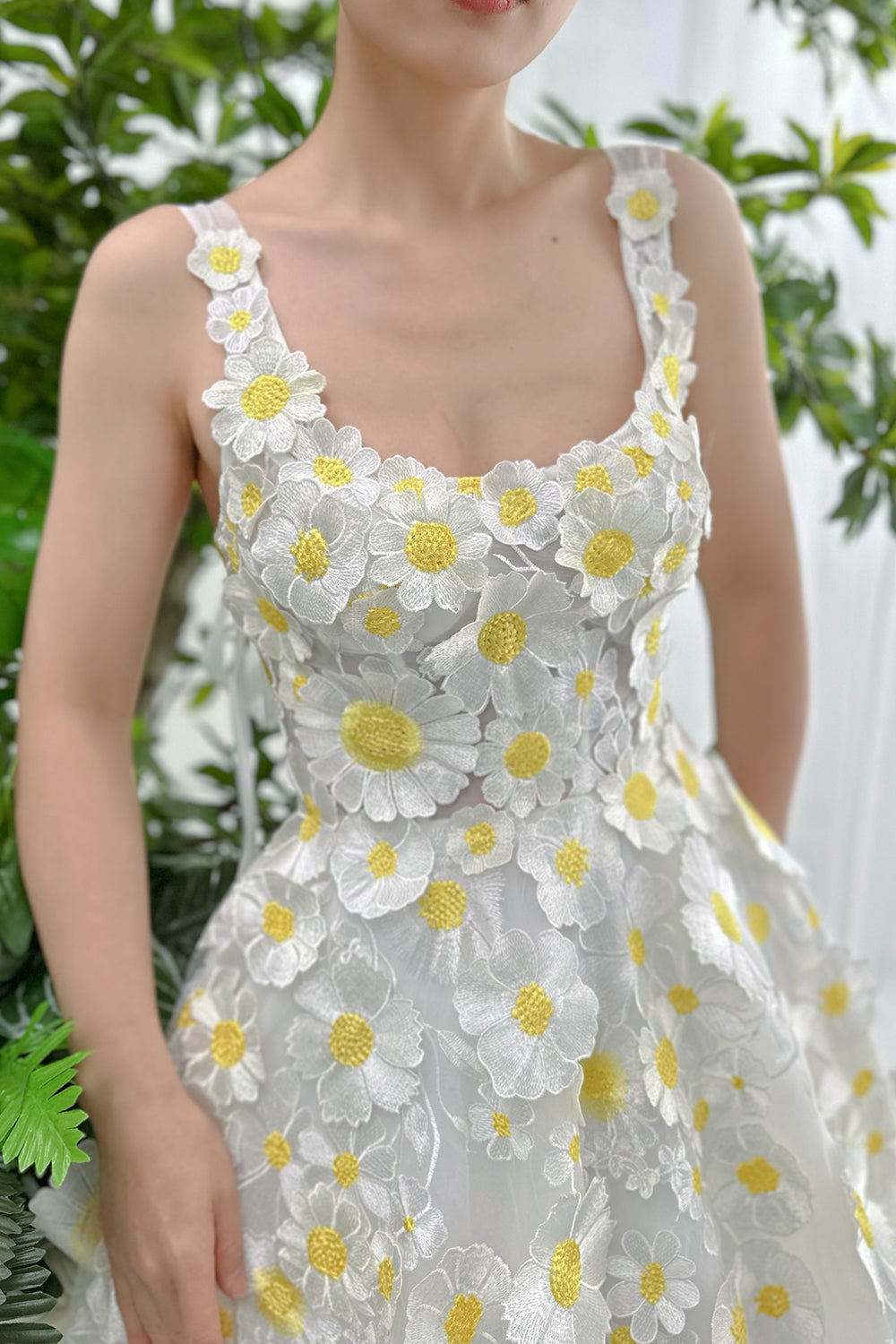 MissJophiel Scoop Neck 3D Floral Dress with Tie Straps