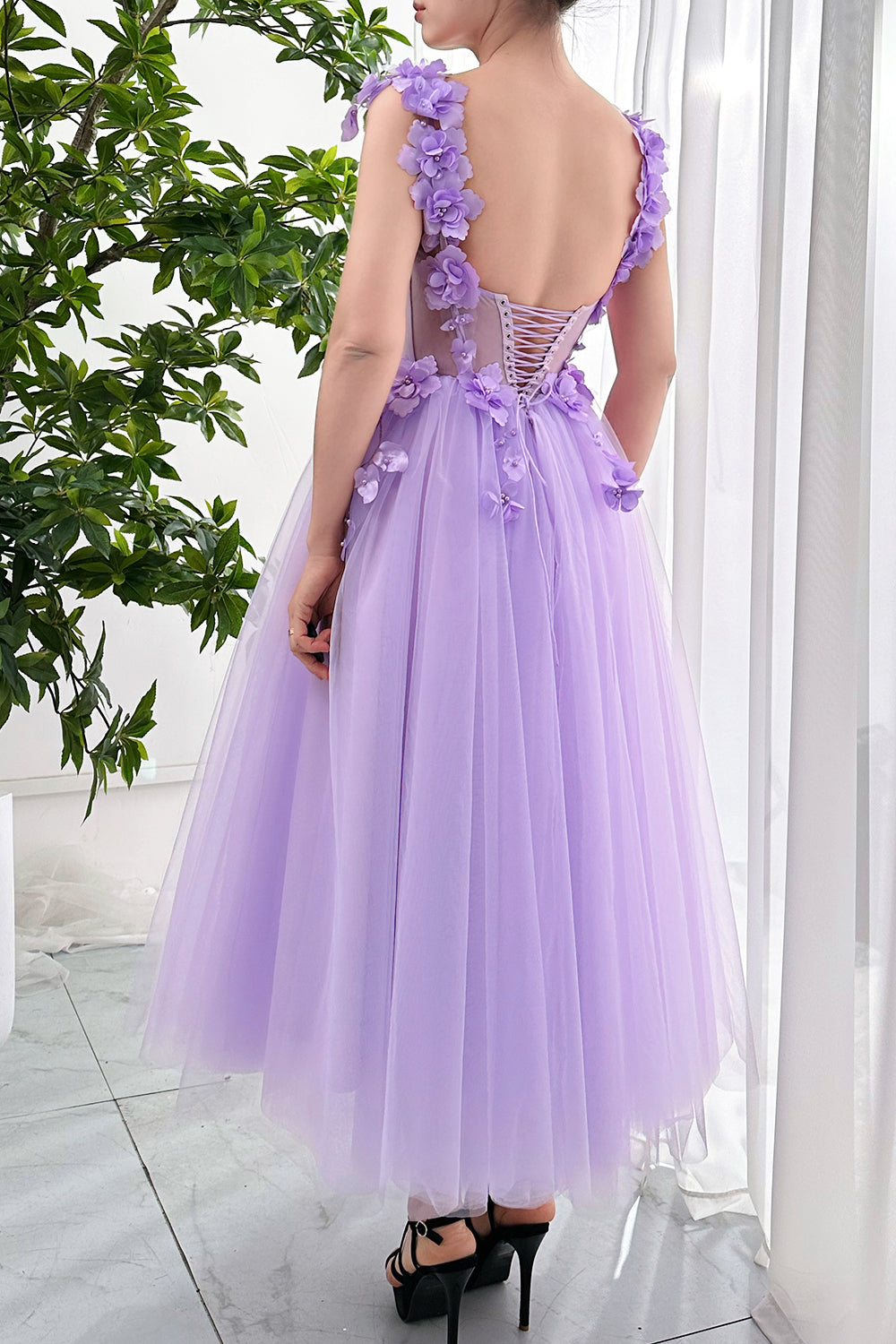 MissJophiel Corset 3D Floral Lavender Dress with Removable Off Shoulders