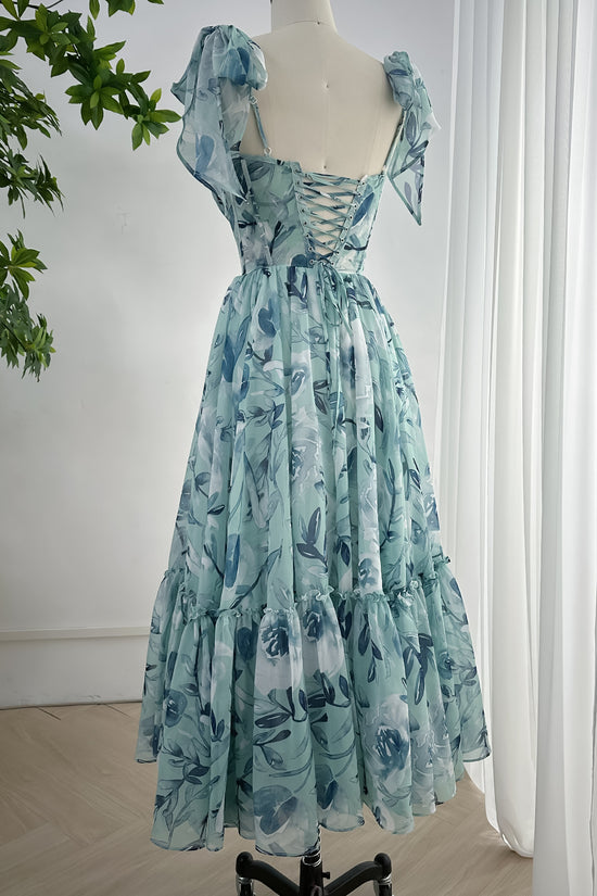 FLORAL SPAGHETTI STRAP CORSET MIDI DRESS