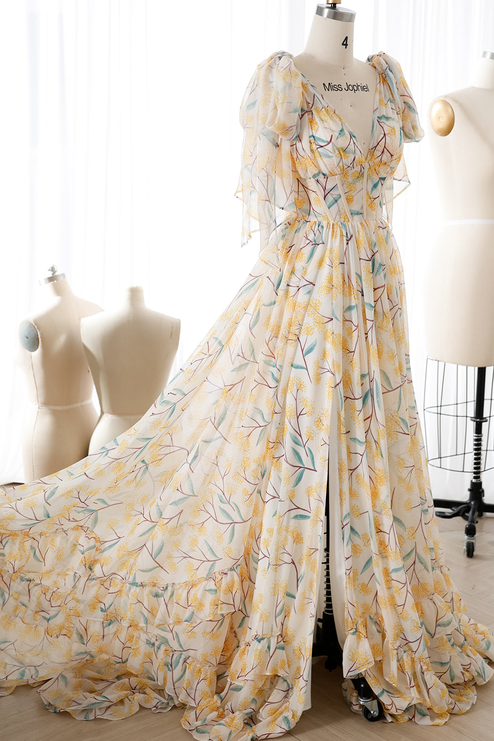 Infinity Corset Floral Print Chiffon Long Dress with Slit