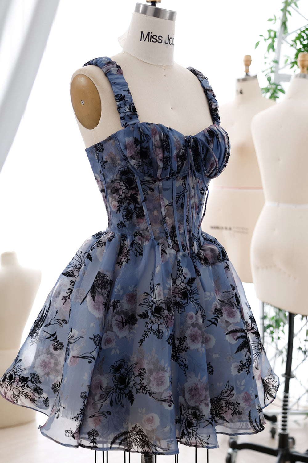 Straps Corset Floral Print Organza Midi Dress