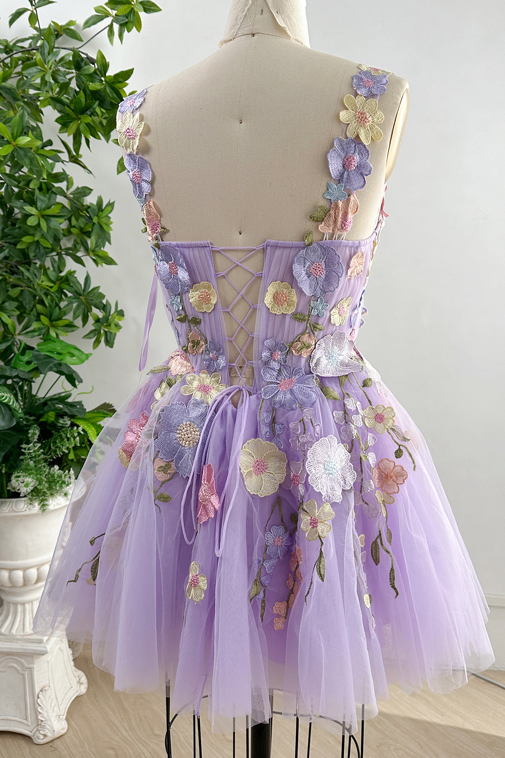 floral corset mini dress MissJophiel Embroidery Floral Corset Ivory Mini Dress with Removable Straps Other ( Yellow/ Fuchsia) / Above Knee / US4