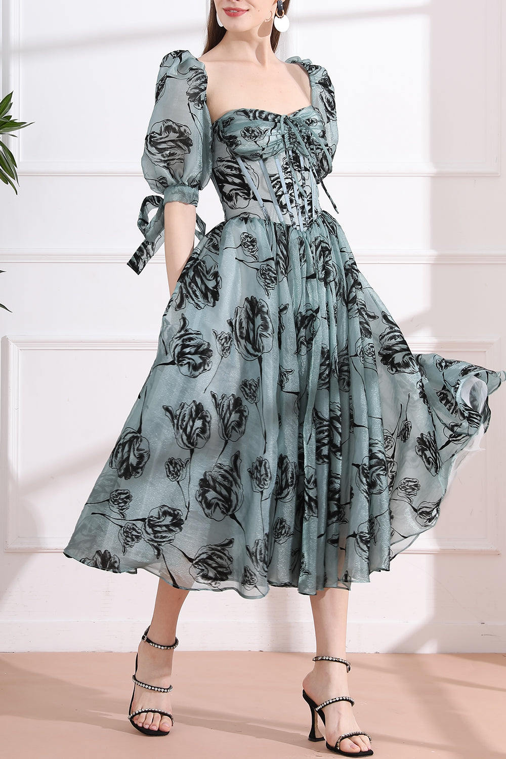 organza midi dress with sleeves MURPHY A-LINE BEAD ORGANZA MIDI DRESS | CULT MIA