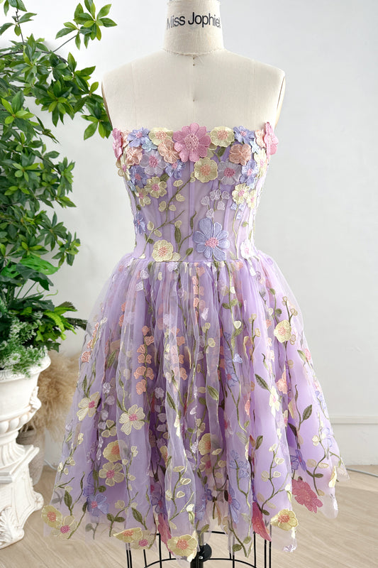 Corset Lavender Floral Embroidered Mini Dress