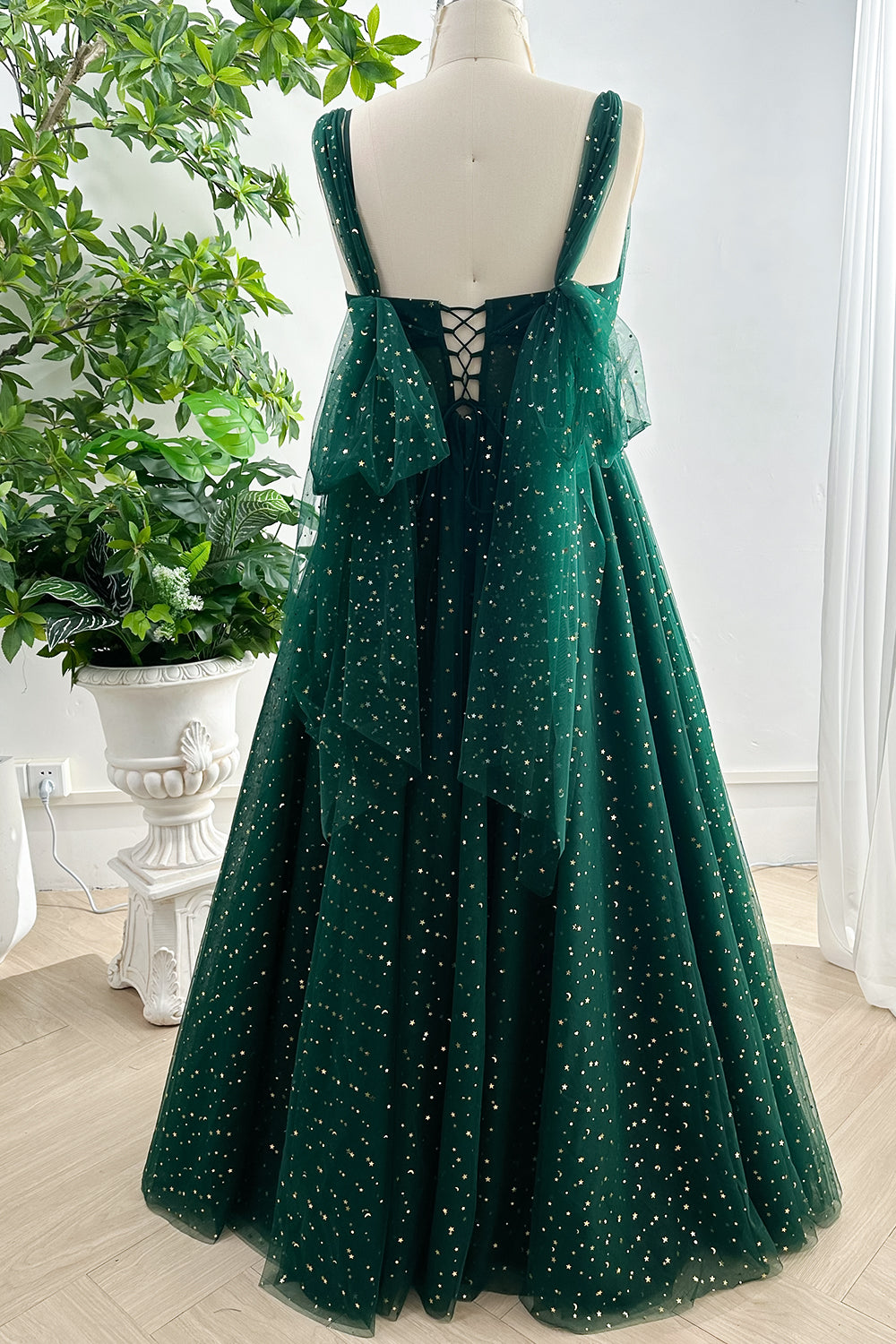 green dress with stars Electric Green Sequin Draped Bow Dress