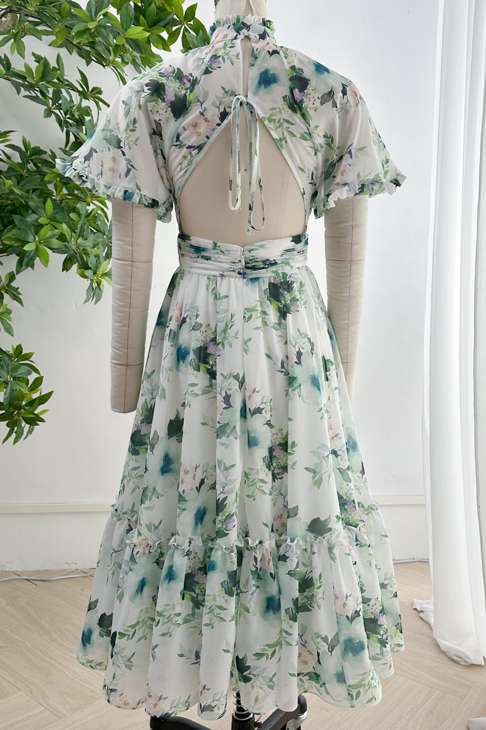 MissJophiel Raglan sleeves High Neck Floral Print Midi Dress