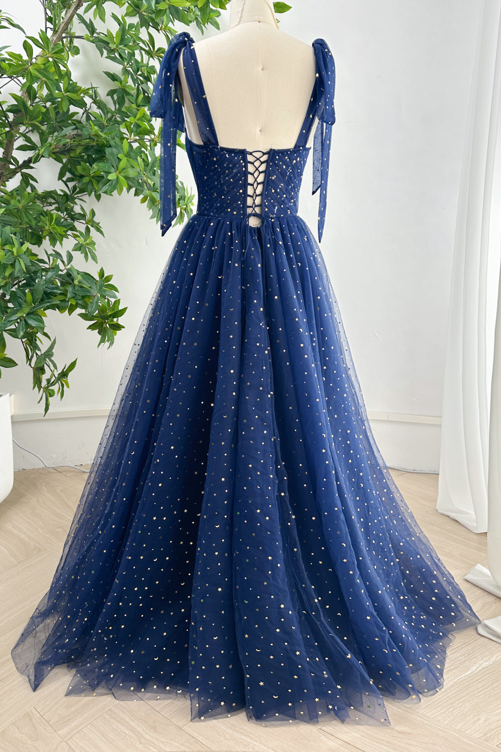 MissJophiel Corset Dark Navy Tulle Gold Star Dress with Tie Straps Other / Above Knee / US4 MissJophiel Corset Dark Navy Tulle Gold Star Dress with Tie Straps Other / Above Knee / US4