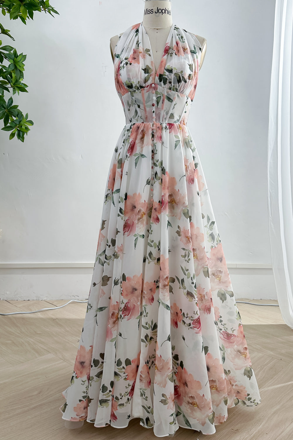 MissJophiel Infinity Corset V Neck Floral Print Chiffon Dress with Slit Other / Floor Length / US16 MissJophiel Infinity Corset V Neck Floral Print Chiffon Dress with Slit Other / Floor Length / US16