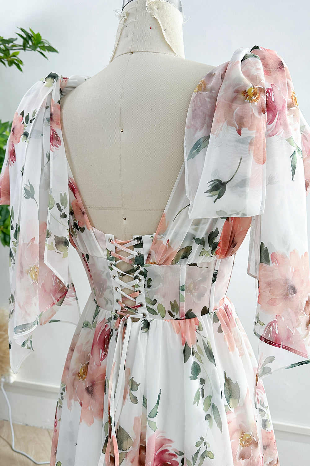 MissJophiel Infinity Corset V Neck Floral Print Chiffon Dress with Slit