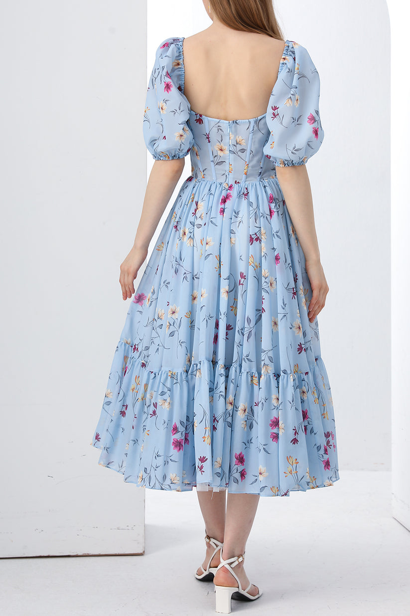 4610789 Blue Floral Slit Midi Dress