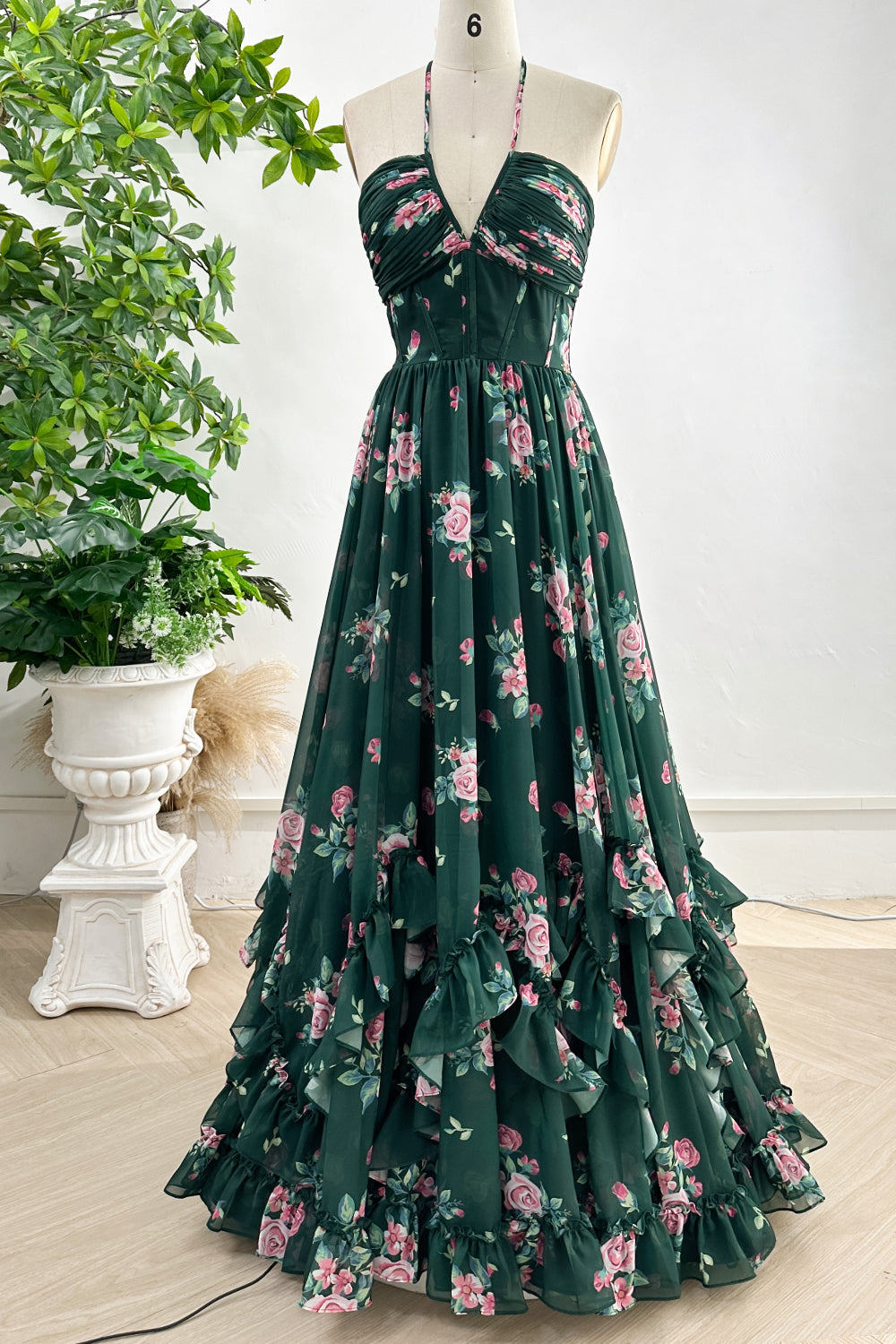 green dress with flower print Green Floral Short Sleeve Midi Dress - All Dresses