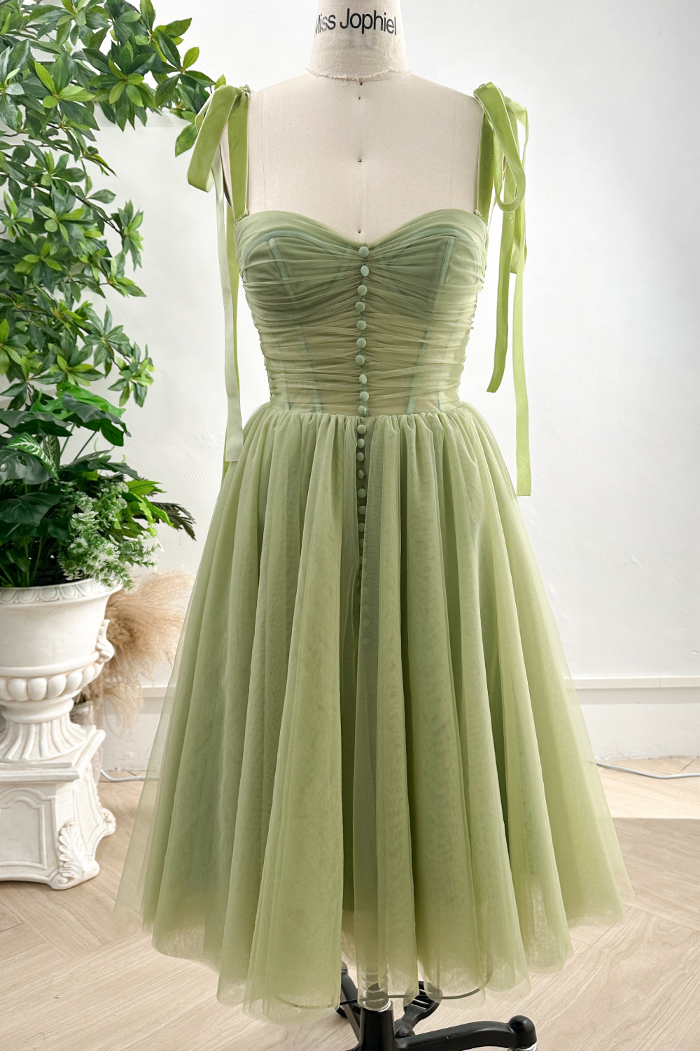 MissJophiel Corset Lace Up Back Tulle Midi Dress with Removable Tie Straps MissJophiel Corset Lace Up Back Tulle Midi Dress with Removable Tie Straps