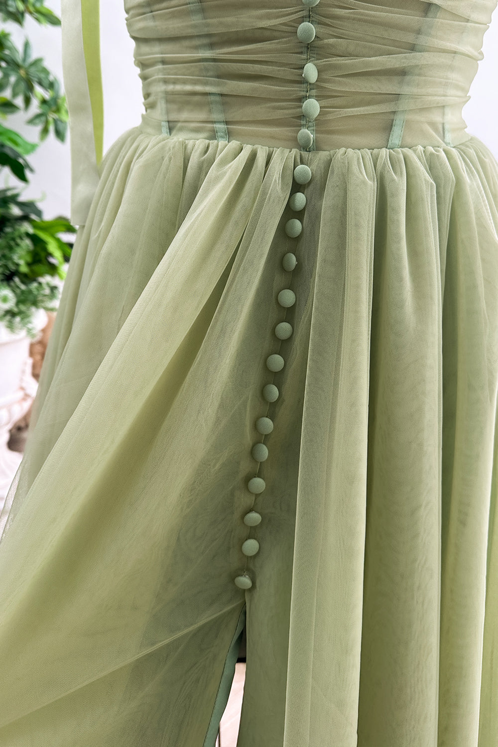 MissJophiel Corset Lace Up Back Tulle Midi Dress with Removable Tie Straps Sage Green / Above Knee / US10 MissJophiel Corset Lace Up Back Tulle Midi Dress with Removable Tie Straps Sage Green / Above Knee / US10