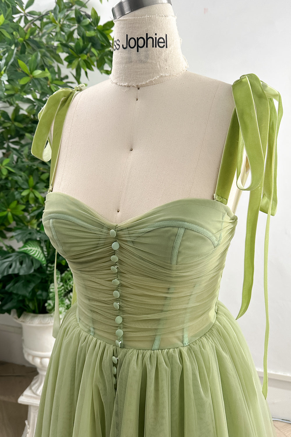 MissJophiel Corset Lace Up Back Tulle Midi Dress with Removable Tie Straps