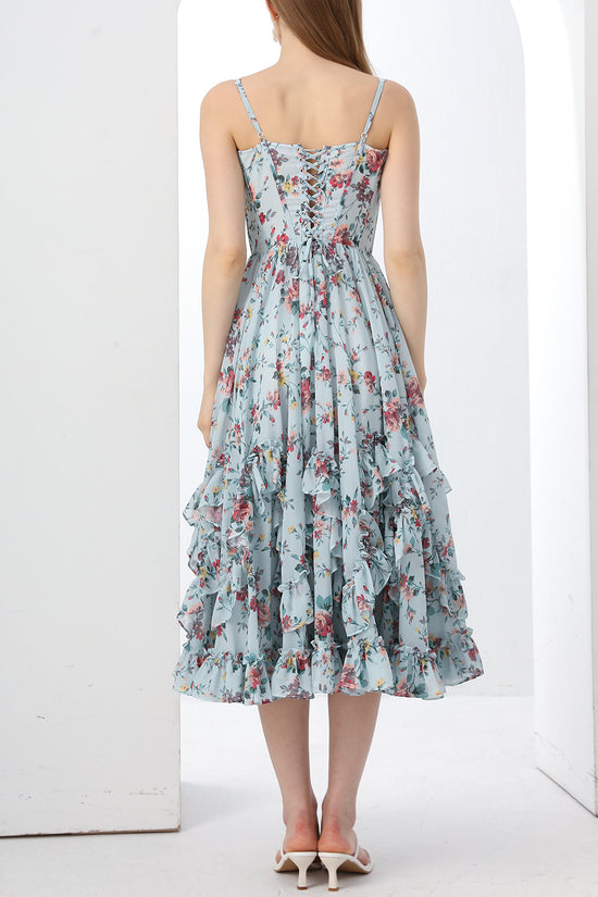 Light Mint Chiffon Spaghetti Straps Fit Flare Formal Dress main image 1