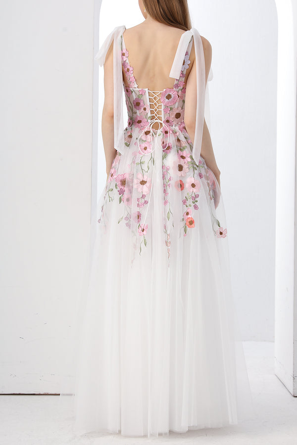 Corset 3D Floral Pink Ivory Dress with Removable Straps