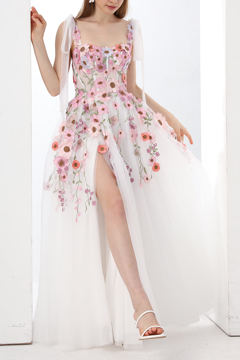 MissJophiel Applique Floral Corset Ivory Pink Dress with Removable Tie Straps Other / Floor Length / US16 MissJophiel Applique Floral Corset Ivory Pink Dress with Removable Tie Straps Other / Floor Length / US16