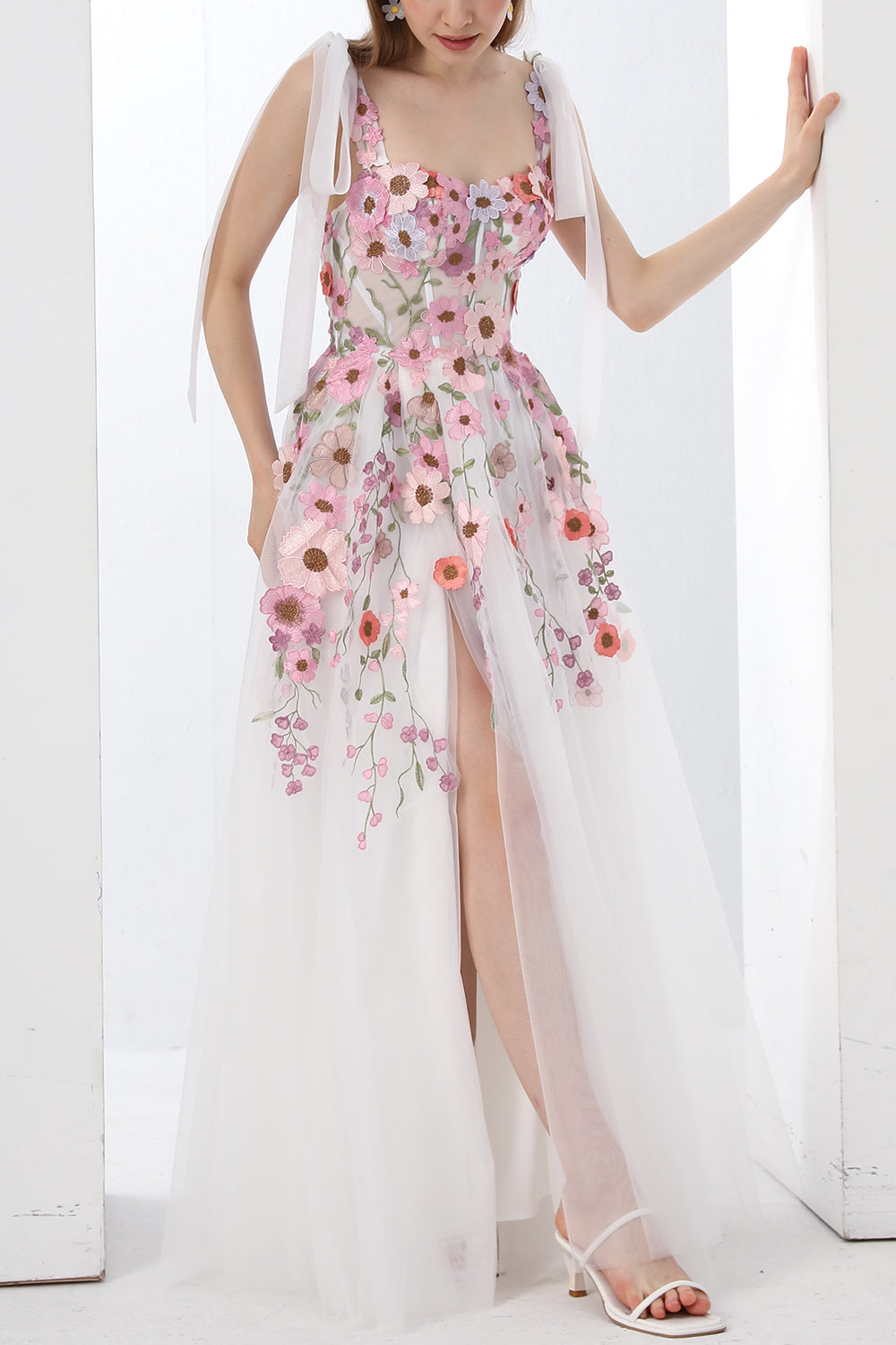 ivory pink dress Primavera Couture 4526 Long Formal Beaded Slit Prom Dress