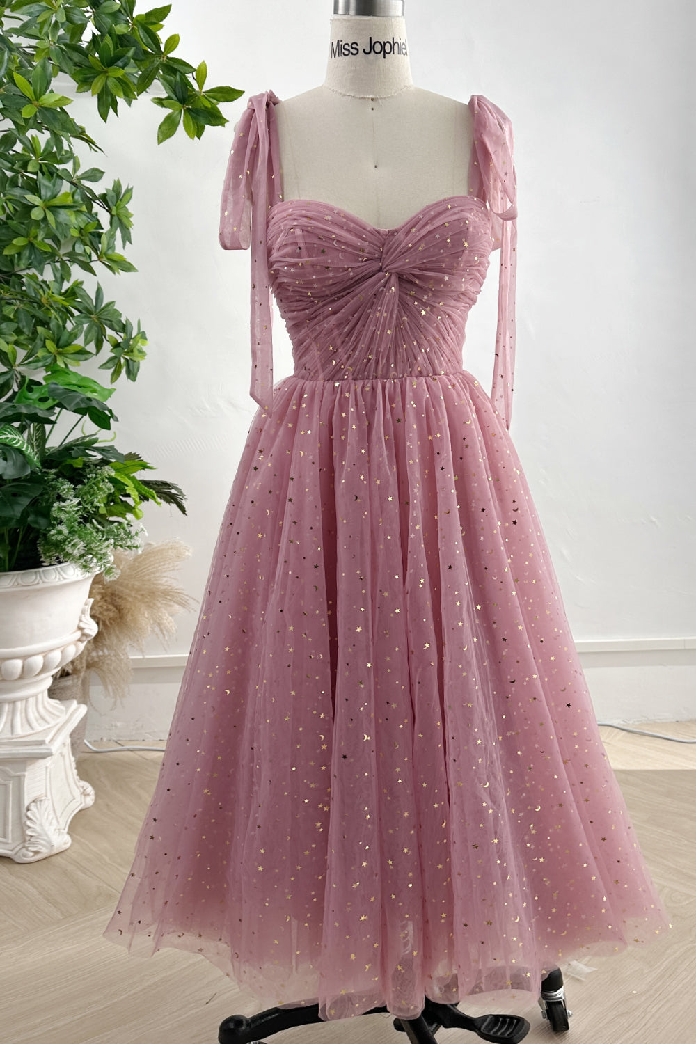 Sweetheart Korsett Kleid in Altrosa mit abnehmbaren Bindetragern