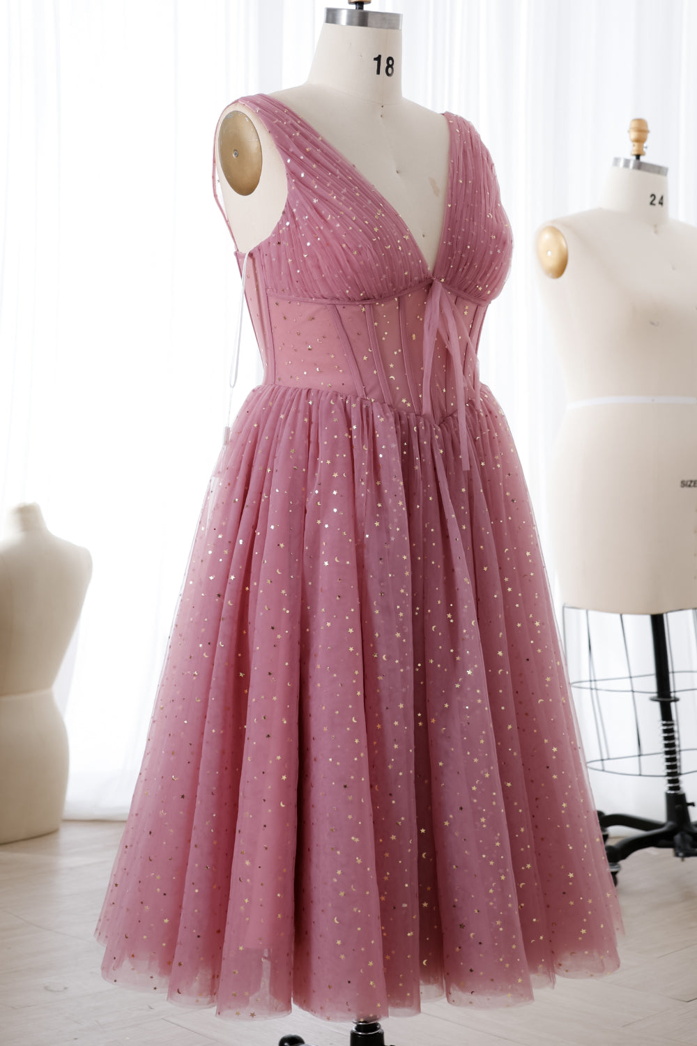 MissJophiel Straps V Neck Star Tulle Mini Dress with Lace Up Back Other / Tea Length / Custom Size / Plus Size MissJophiel Straps V Neck Star Tulle Mini Dress with Lace Up Back Other / Tea Length / Custom Size / Plus Size