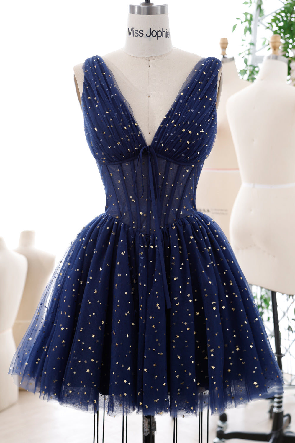 MissJophiel Straps V Neck Star Tulle Mini Dress with Lace Up Back Other / Tea Length / Custom Size / Plus Size MissJophiel Straps V Neck Star Tulle Mini Dress with Lace Up Back Other / Tea Length / Custom Size / Plus Size