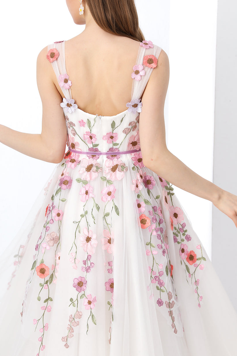 Chic V-neck Floral Applique Chffion Jumpsuit Moss main image 1