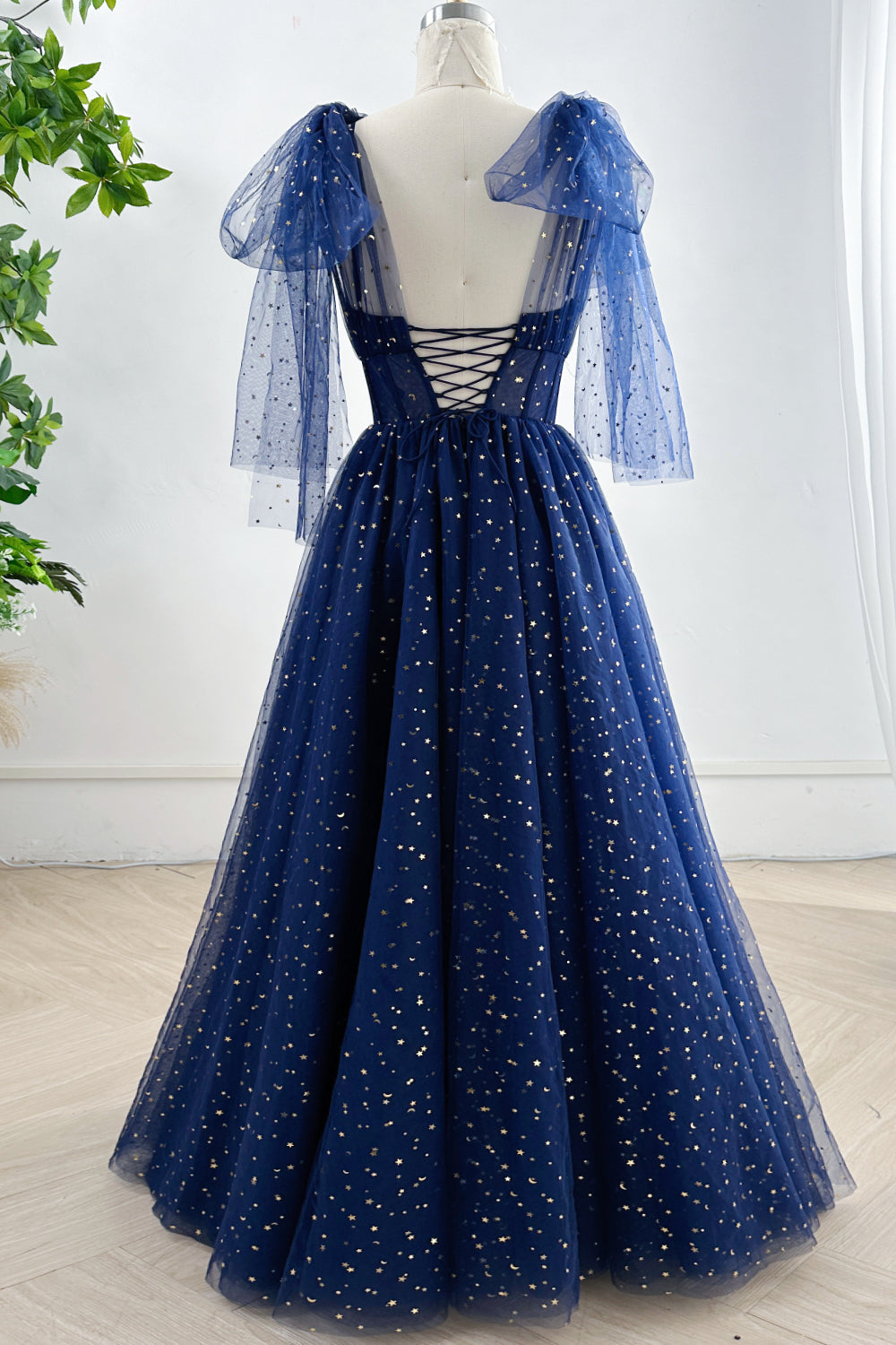 MissJophiel Infinity Straps Corset Stars Tulle Long Dress with Slit Dark Navy / Tea Length / Custom Size / Plus Size MissJophiel Infinity Straps Corset Stars Tulle Long Dress with Slit Dark Navy / Tea Length / Custom Size / Plus Size