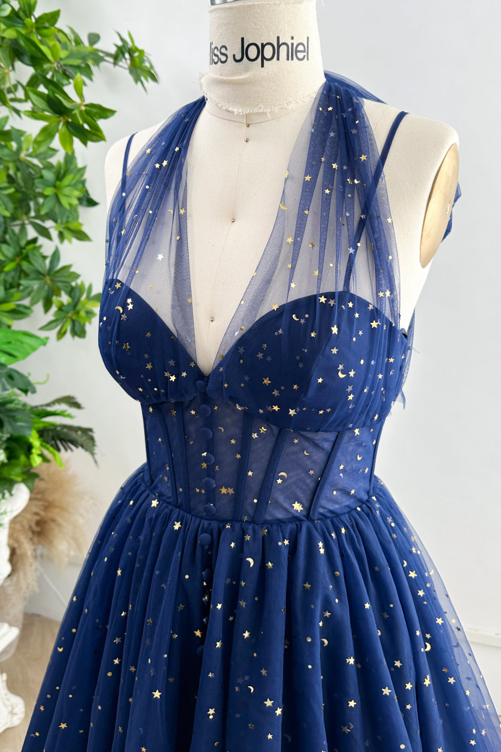 MissJophiel Infinity Straps Corset Stars Tulle Long Dress with Slit Dark Navy / Tea Length / Custom Size / Plus Size MissJophiel Infinity Straps Corset Stars Tulle Long Dress with Slit Dark Navy / Tea Length / Custom Size / Plus Size