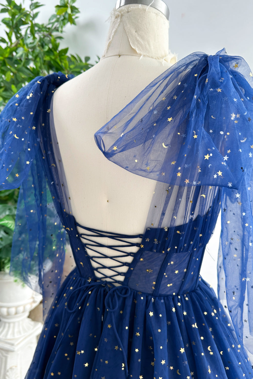 MissJophiel Infinity Straps Corset Stars Tulle Long Dress with Slit Dark Navy / Tea Length / Custom Size / Plus Size MissJophiel Infinity Straps Corset Stars Tulle Long Dress with Slit Dark Navy / Tea Length / Custom Size / Plus Size