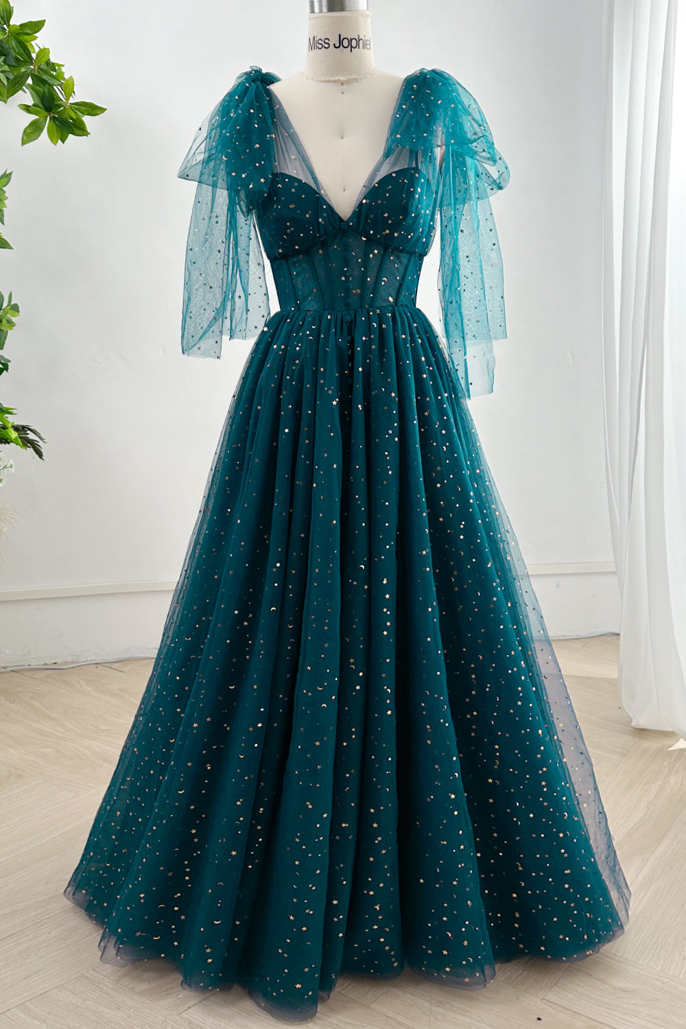 MissJophiel Infinity Straps Corset Stars Tulle Long Dress with Slit Dark Navy / Tea Length / Custom Size / Plus Size MissJophiel Infinity Straps Corset Stars Tulle Long Dress with Slit Dark Navy / Tea Length / Custom Size / Plus Size
