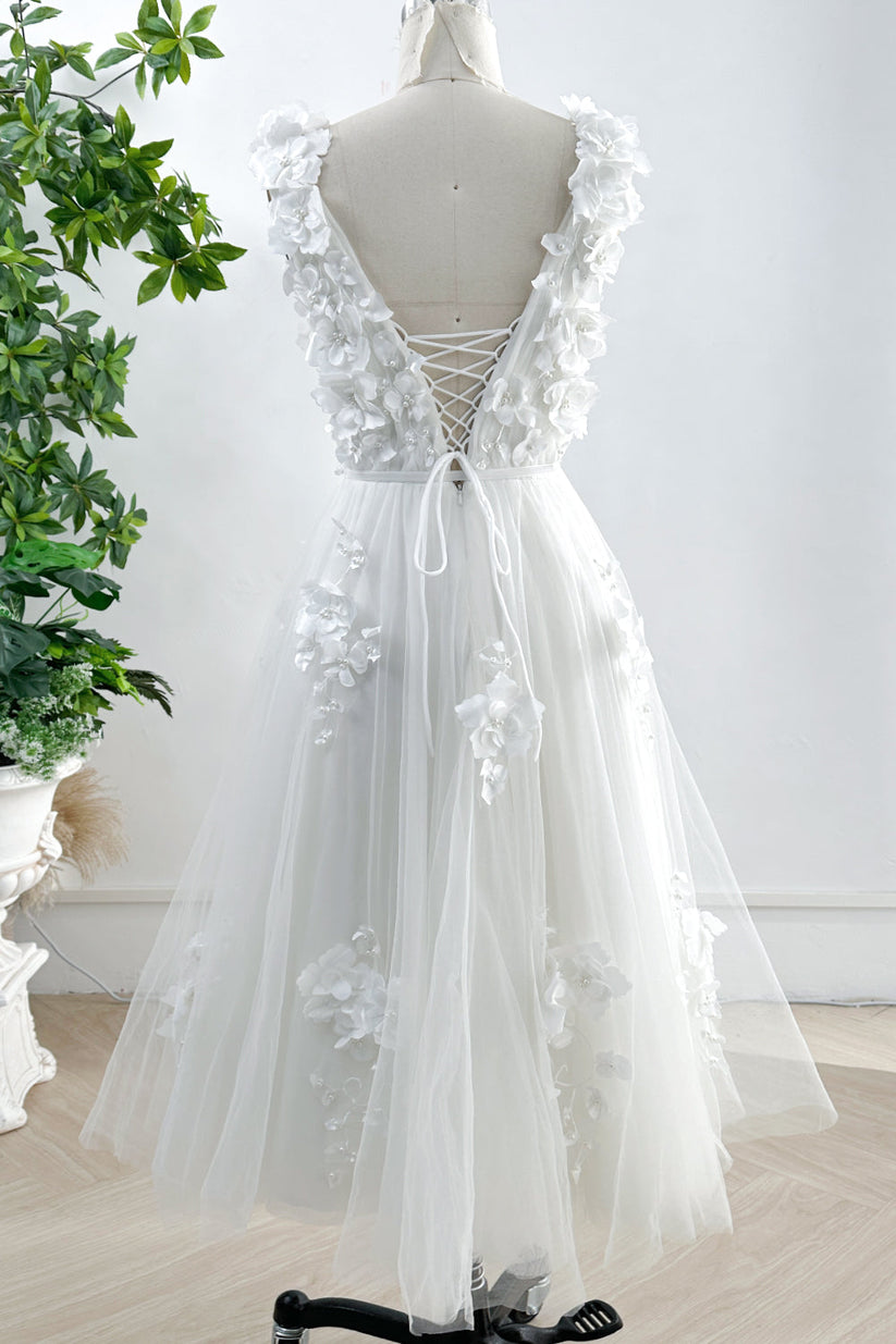 Floral 3D V-neck Sleeveless Midi Dress