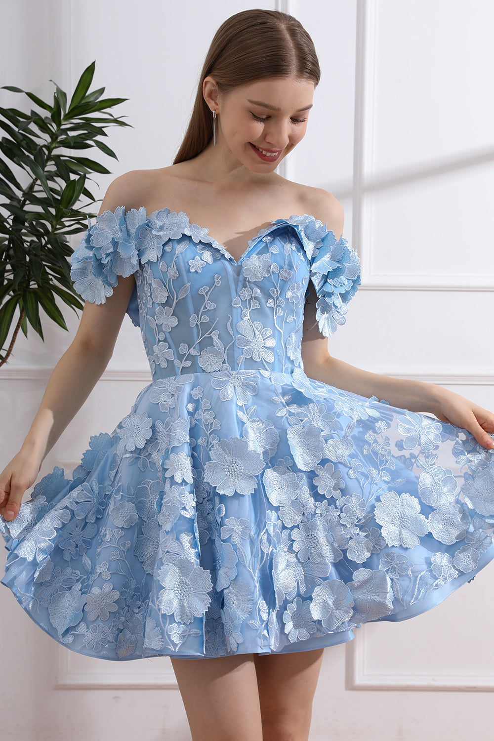 blue floral off the shoulder dress Wedtrend Women Prom A-Line Print Pleated Tulle Formal Dress, Blue / US16W this dress delivers red MissJophiel Off the Shoulder Floral