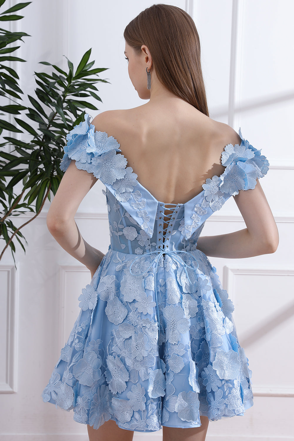 MissJophiel Off the Shoulder Floral Embroidery Sky Blue Mini Dress Other Color / Floor Length / US14 MissJophiel Off the Shoulder Floral Embroidery Sky Blue Mini Dress Other Color / Floor Length / US14