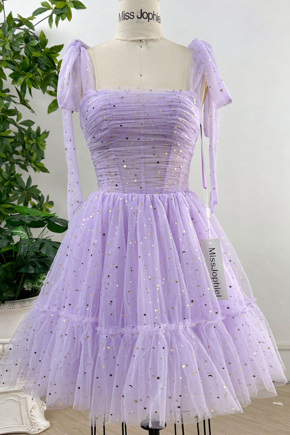 MissJophiel Corset Lavender Star Tulle Dress with Removable Tie Straps