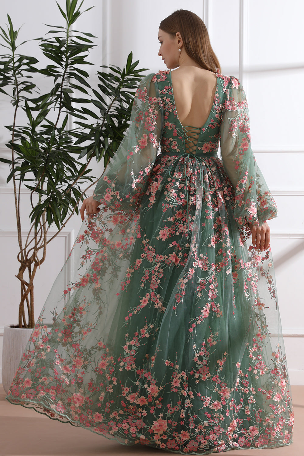 floral embroidered dress long Floral Lace Bliss Gown Teuta Matoshi