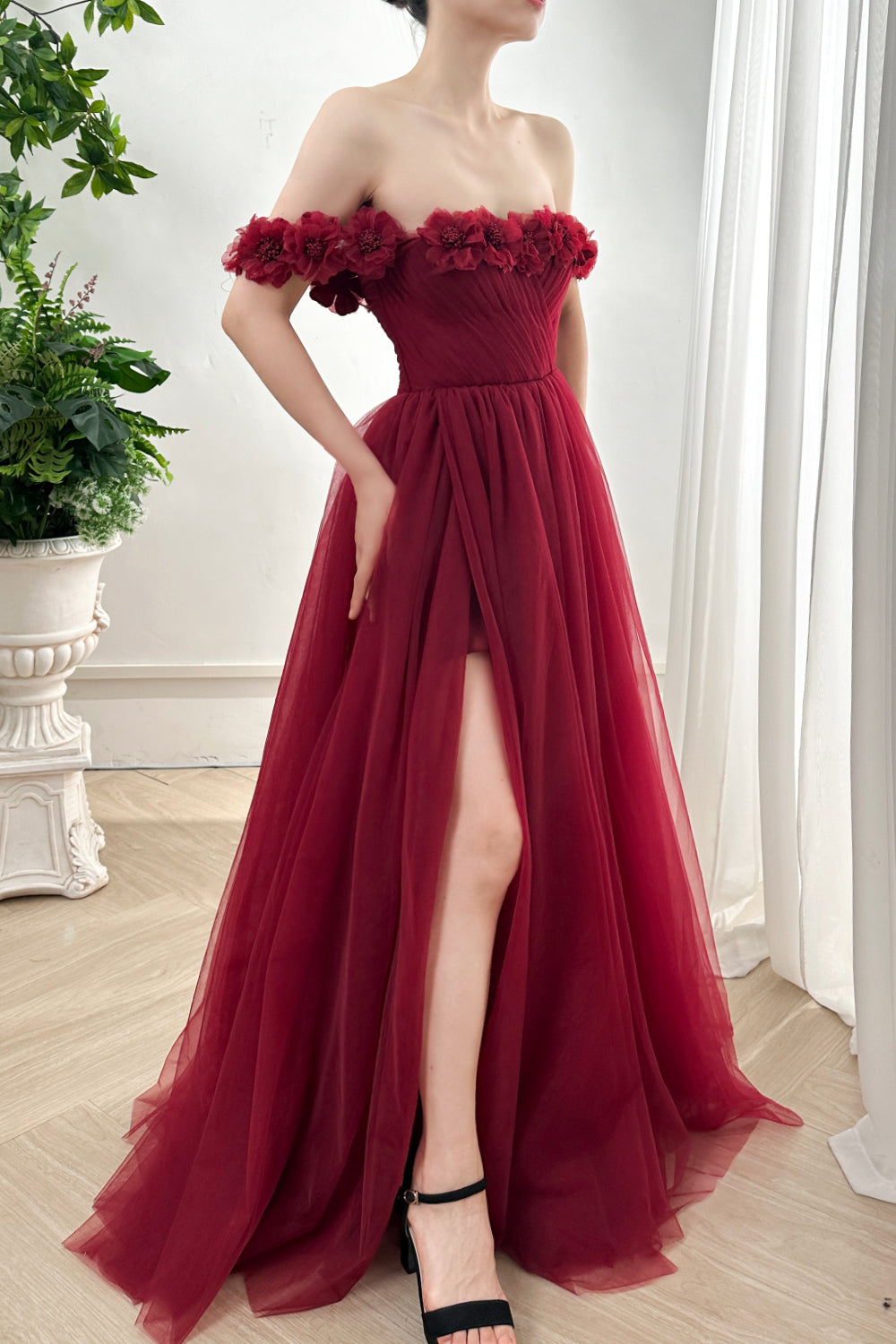Off-the-shoulder Pleated Corset Dress With Slit Azalea main image 1