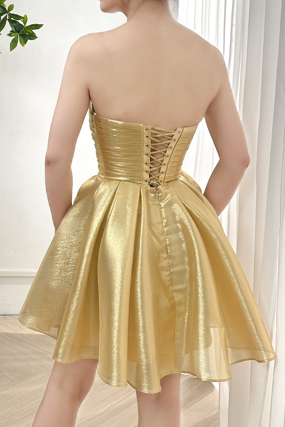 MissJophiel Corset Strapless Light Gold Dress with Bow